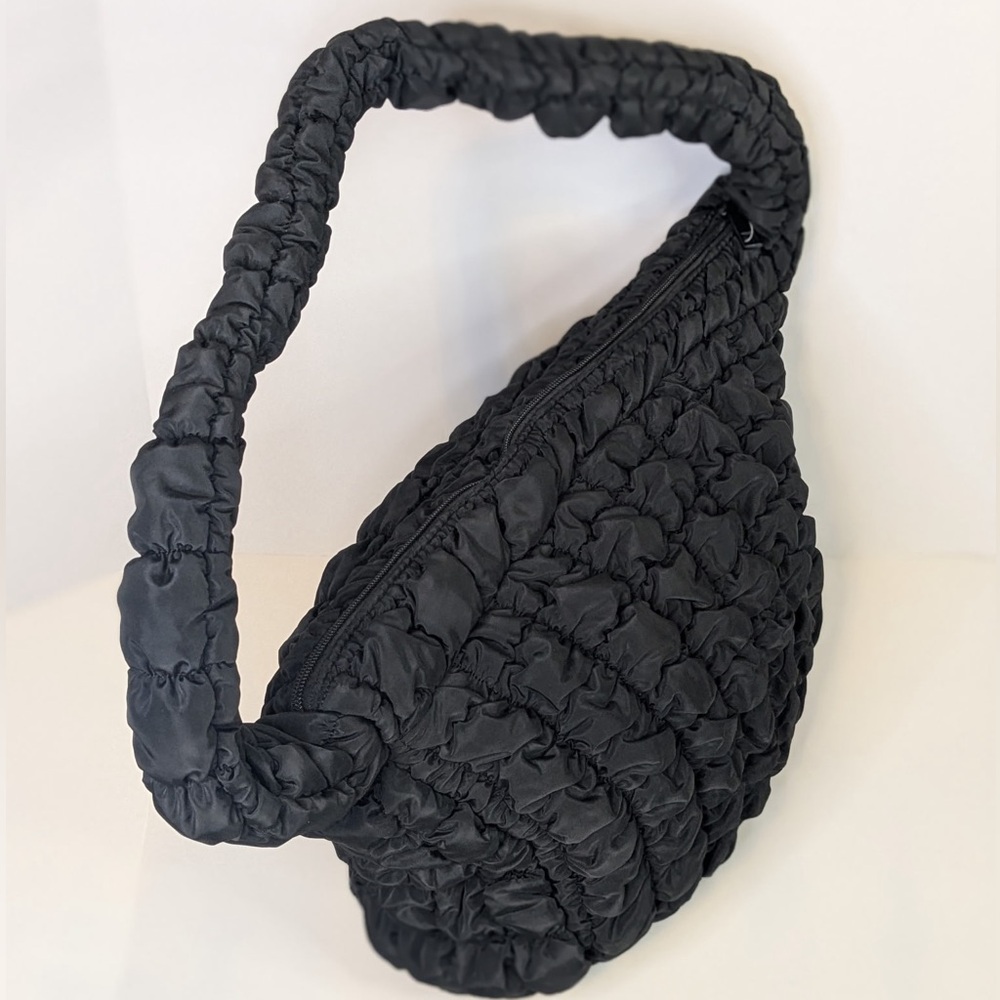Quilted Puffy Hobo Black Shoulder Carryall Bag NWT - Picture 7 of 15